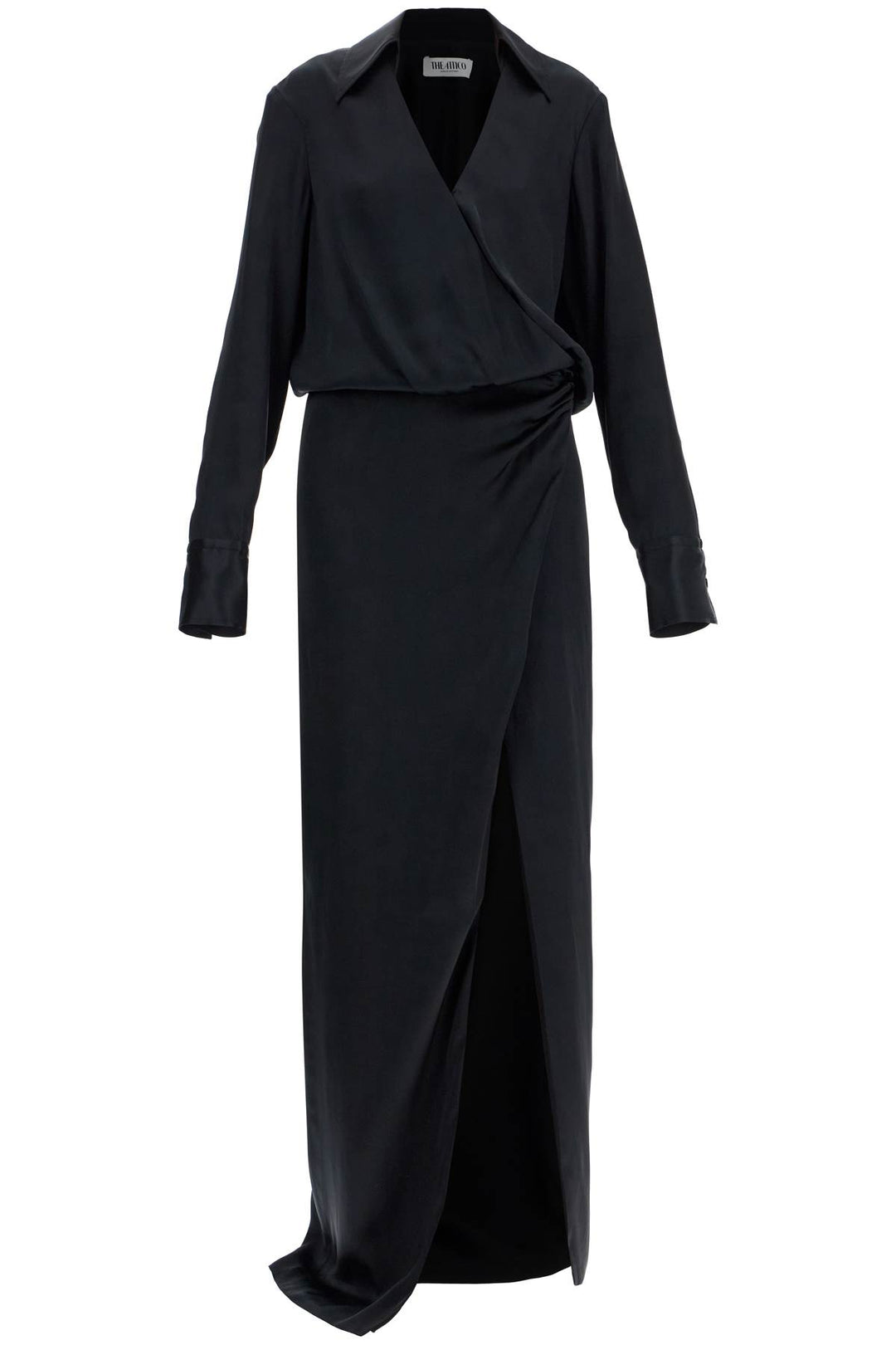 black long sleeve midi dress with side slit-0