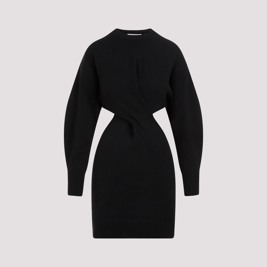 Black Wool Mini Dress-0