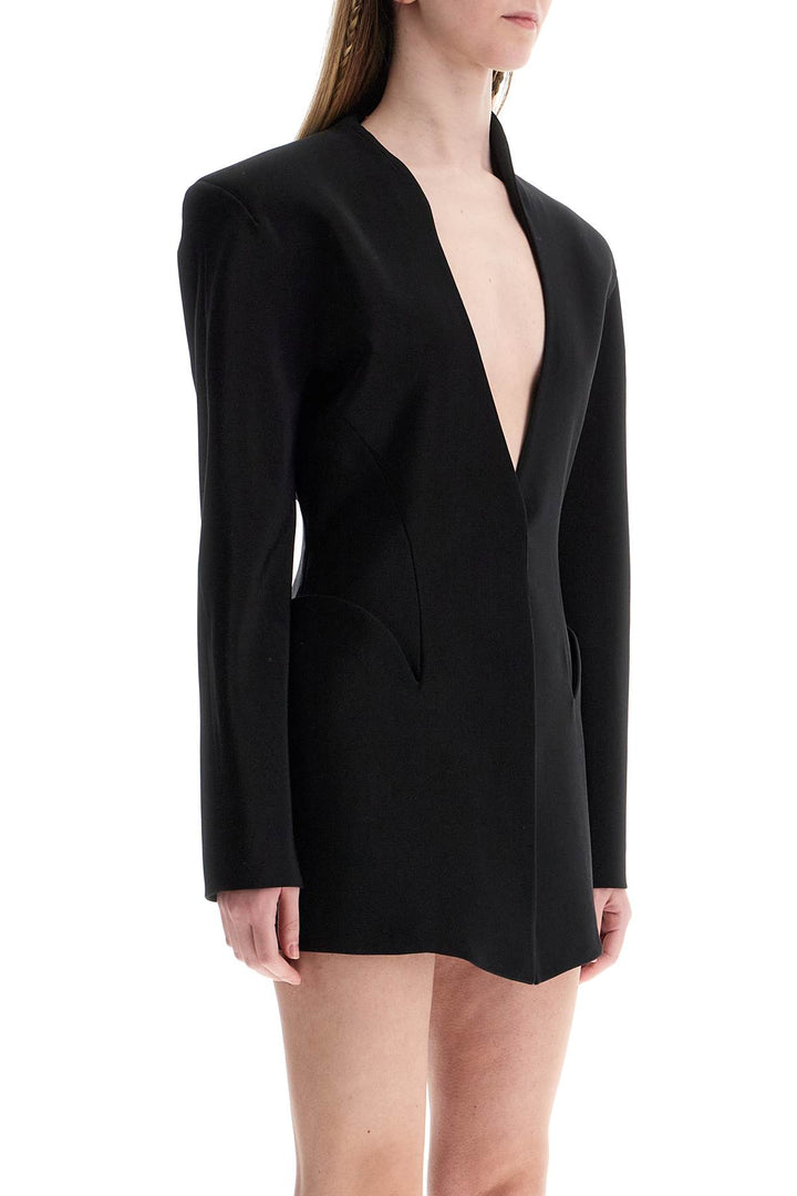 short black v-neck jacket with contemporary design-1