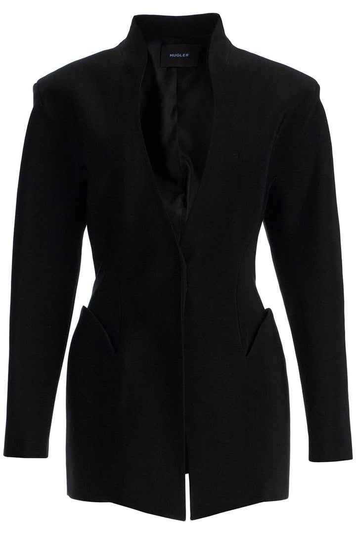 short black v-neck jacket with contemporary design-0