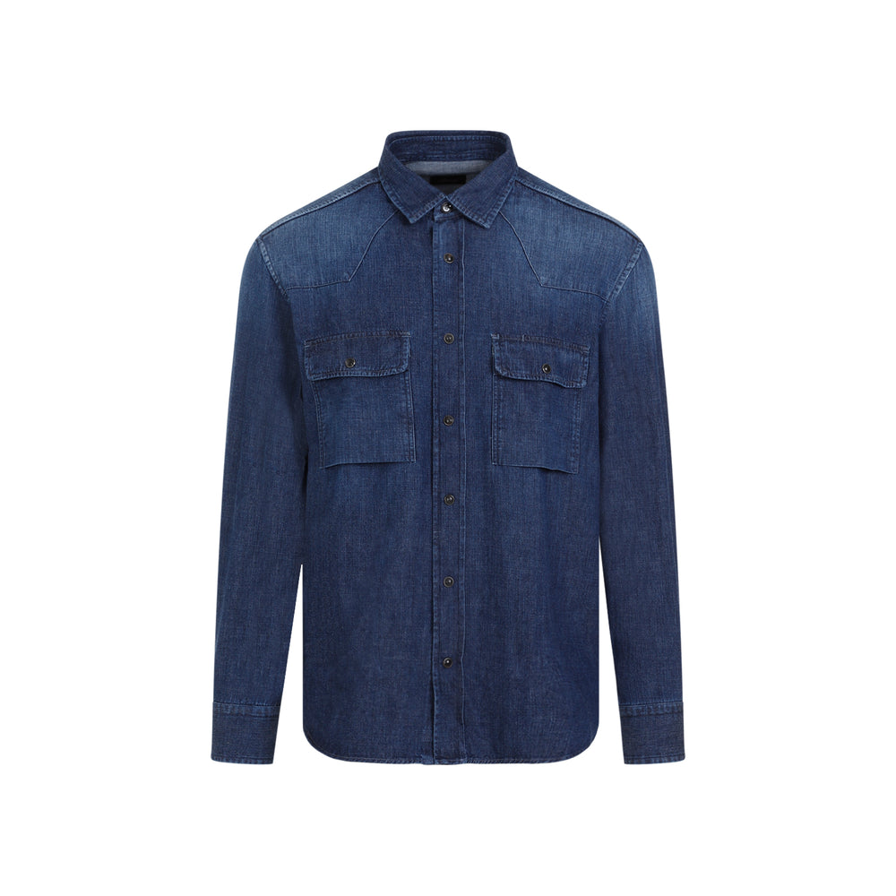 Petroleum Bleu Cotton Western Shirt-1