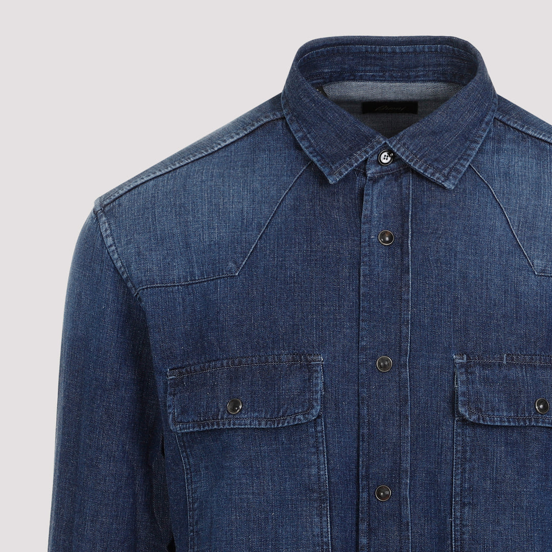 Petroleum Bleu Cotton Western Shirt-4