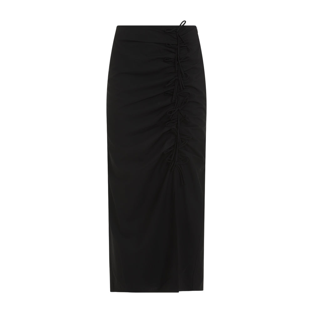 Black Drapey Melange Midi Skirt-1