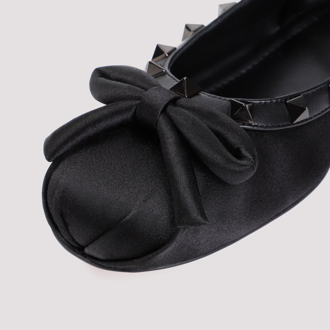 Black Satin Ballerina Flats-5