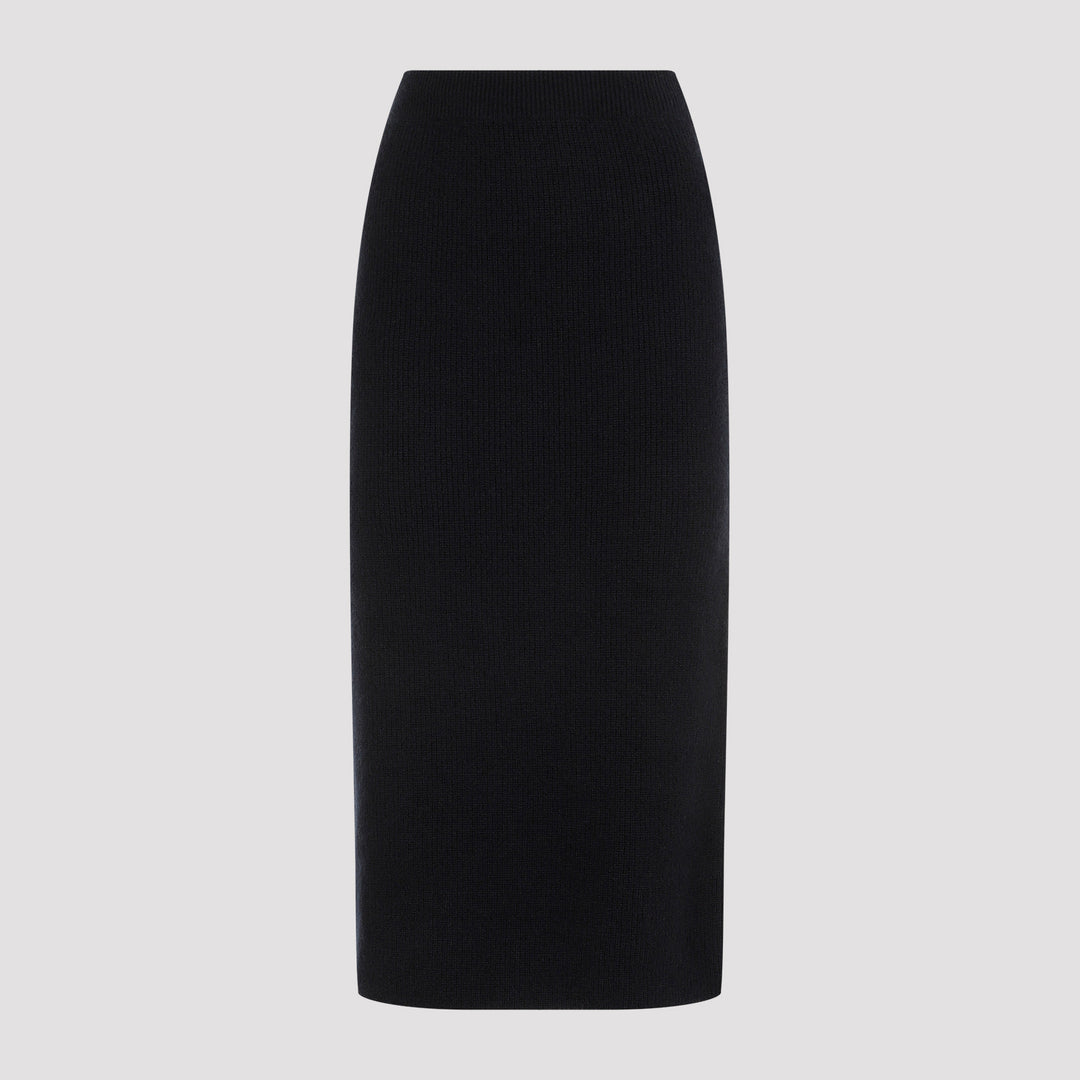 Midnight Blue Virgin Wool Midi Skirt-0