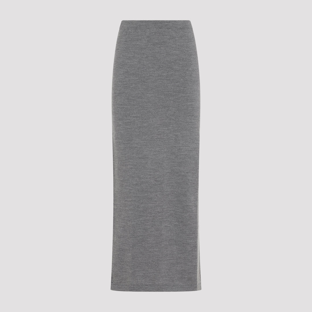 Grey Virgin Wool Knit Pencil Skirt-0