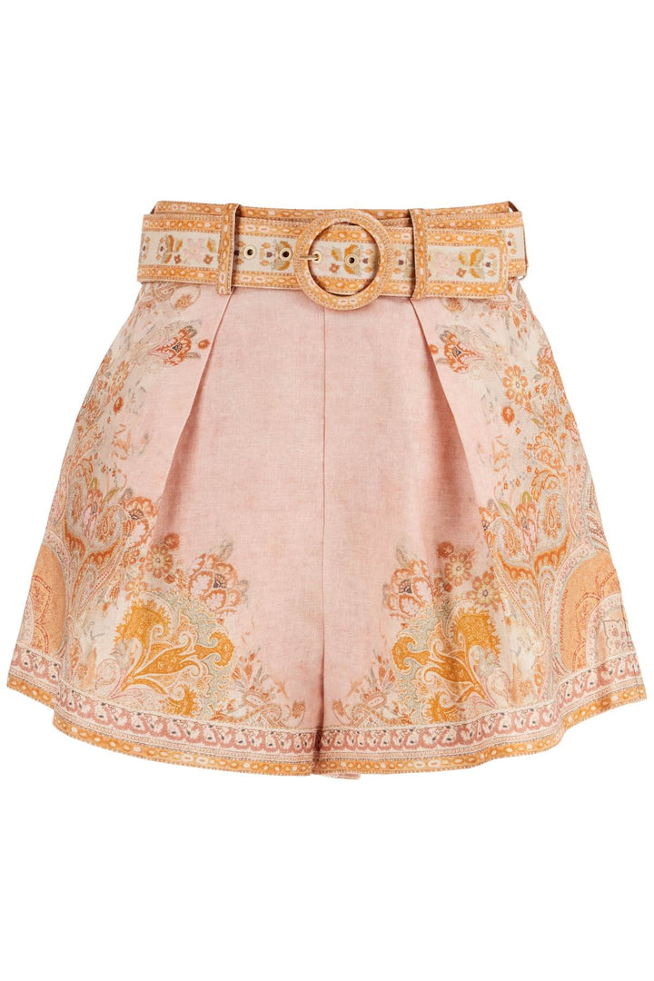 high-waisted floral cream linen shorts-0