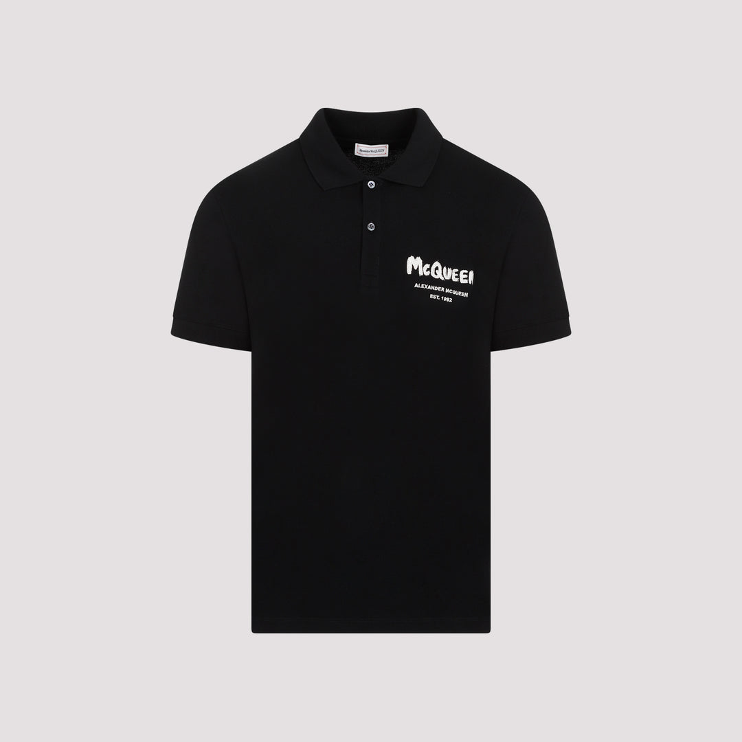 Black Graffiti Cotton Polo-0