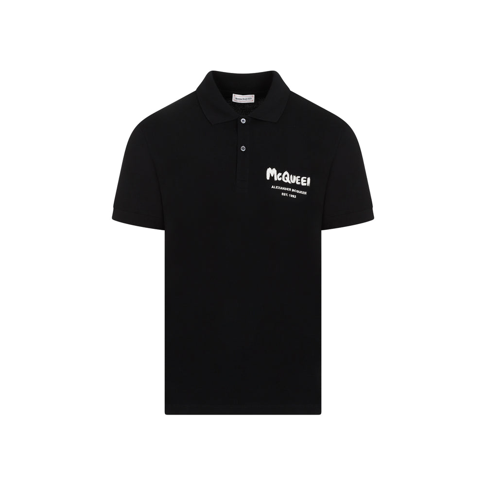 Black Graffiti Cotton Polo-1