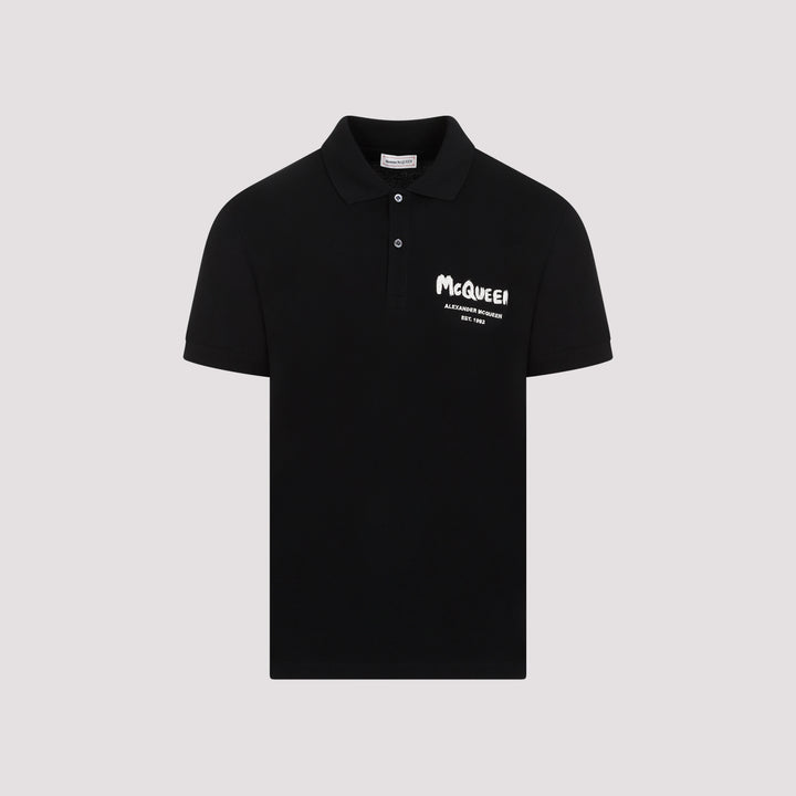 Black Graffiti Cotton Polo-2