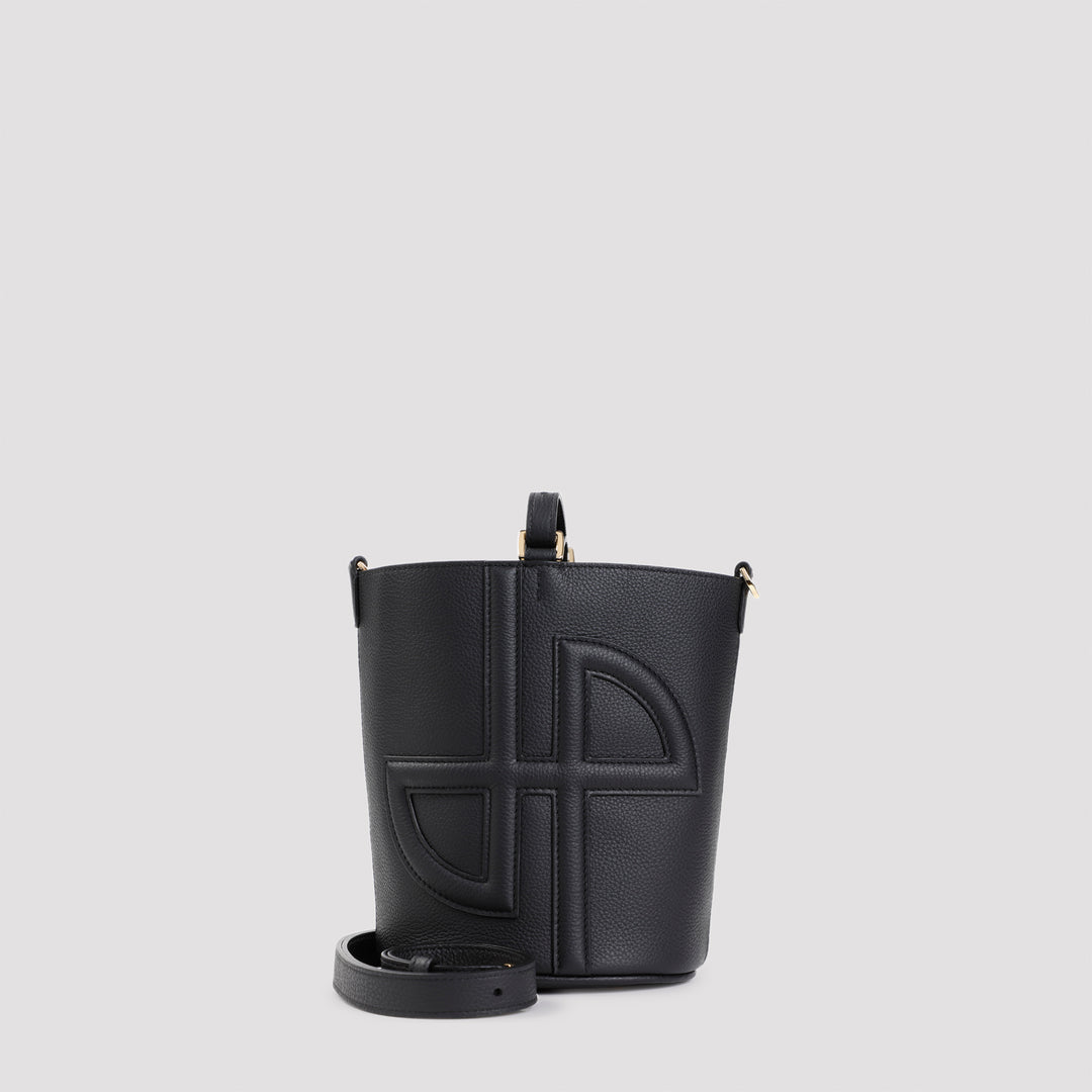 Black Grained Leather Jp Bucket Bag-5