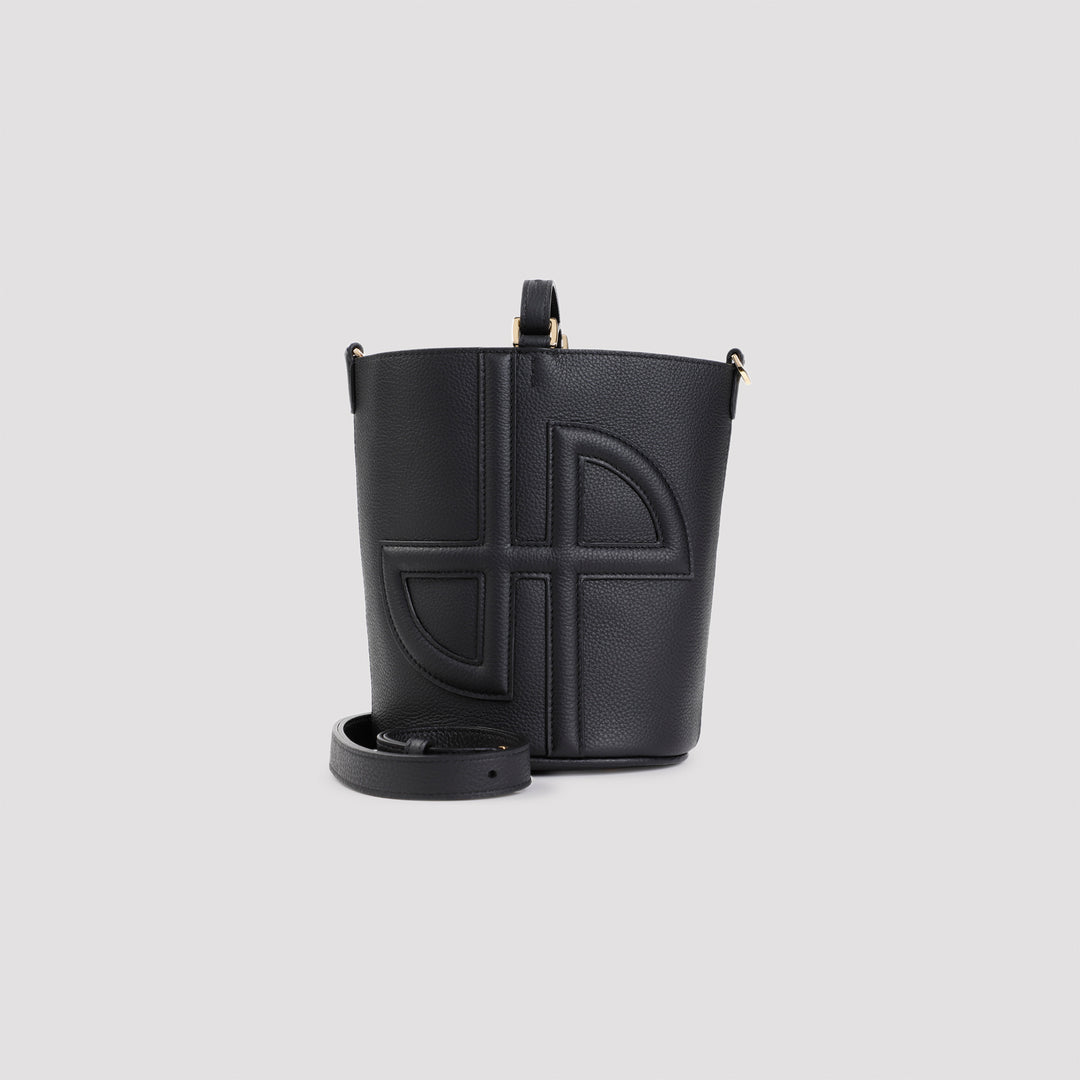 Black Grained Leather Jp Bucket Bag-7