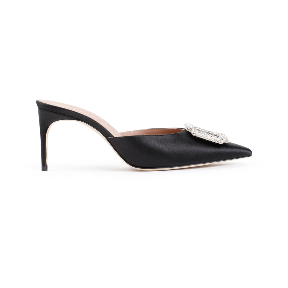 Black Mona 70 Satin Mules-1