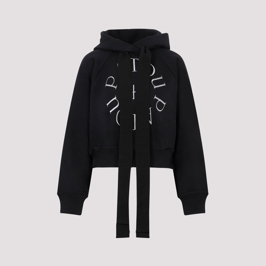 Black Cotton Cropped Medallion Logo Hoodie-0