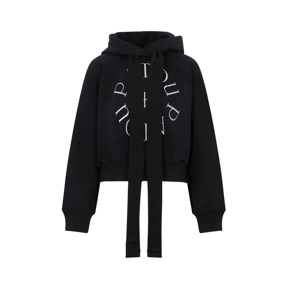 Black Cotton Cropped Medallion Logo Hoodie-1