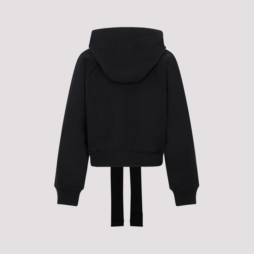 Black Cotton Cropped Medallion Logo Hoodie-3