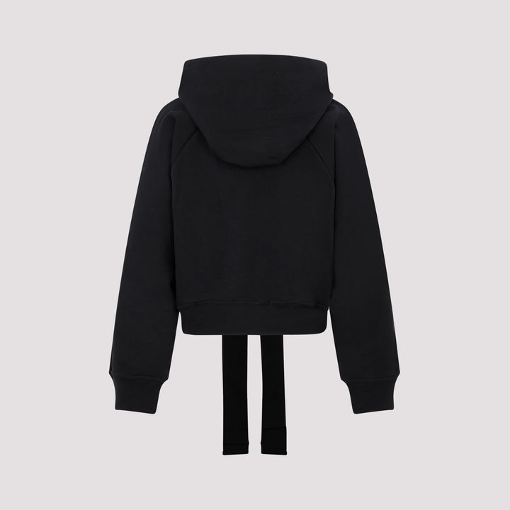 Black Cotton Cropped Medallion Logo Hoodie-3