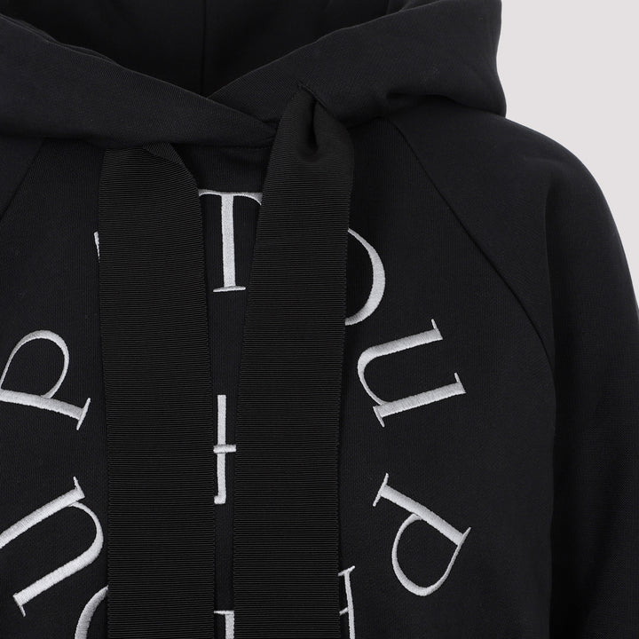 Black Cotton Cropped Medallion Logo Hoodie-4