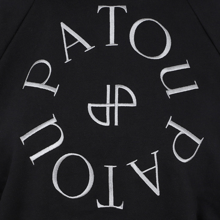 Black Cotton Cropped Medallion Logo Hoodie-5