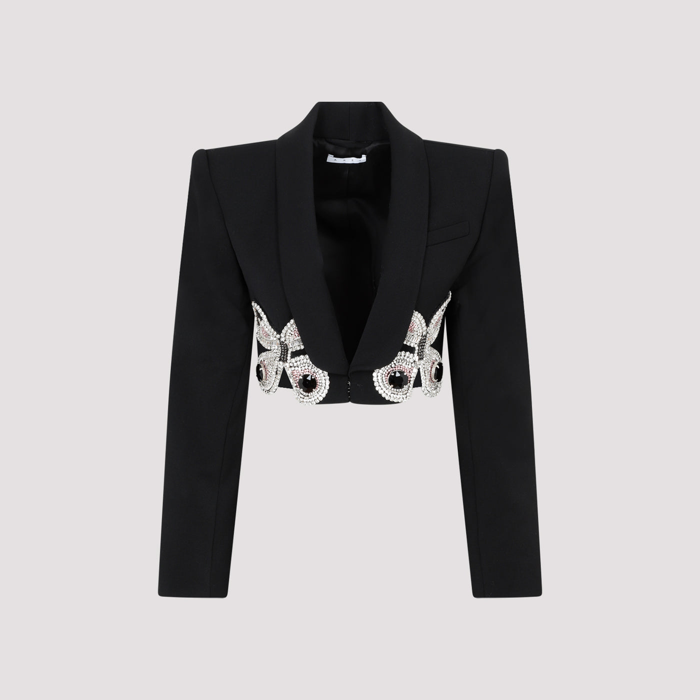 Black Wool Embroidered Butterfly Cropped Blazer-2