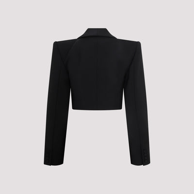 Black Wool Embroidered Butterfly Cropped Blazer-3