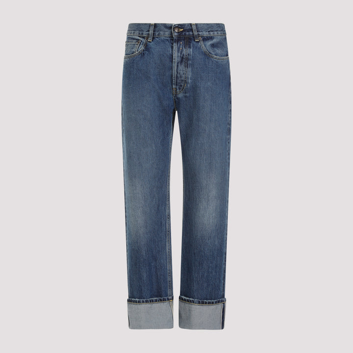 Blue Washed Cotton Turn Up Jeans-0