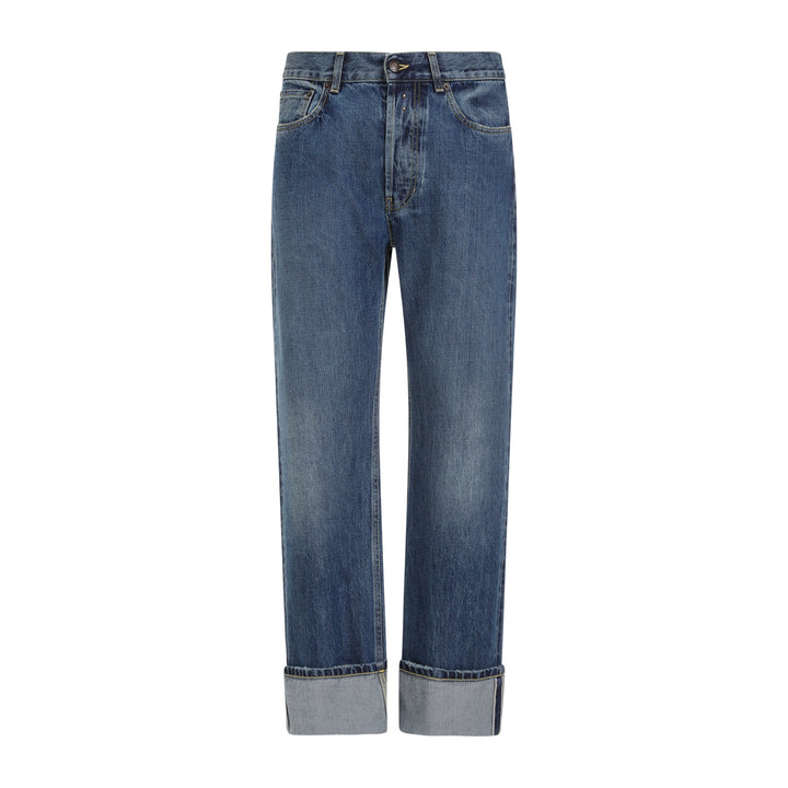 Blue Washed Cotton Turn Up Jeans-1