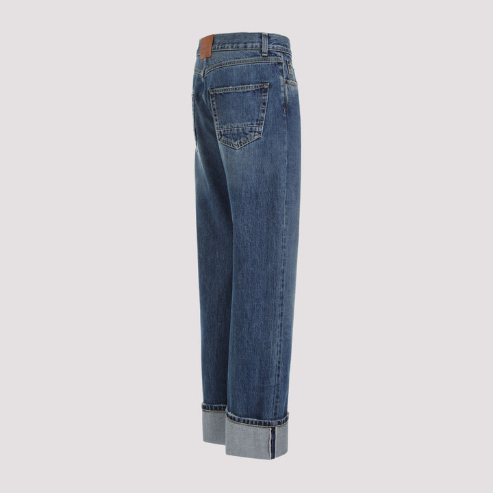 Blue Washed Cotton Turn Up Jeans-4