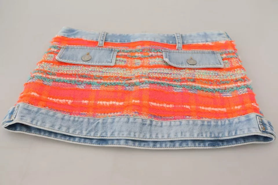 Multicolor Polyester Low Waist A-line Denim Skirt