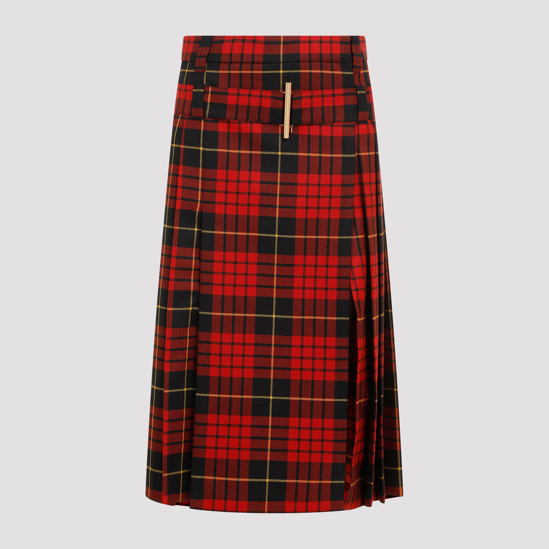 Red Tartan Wool Skirt-0