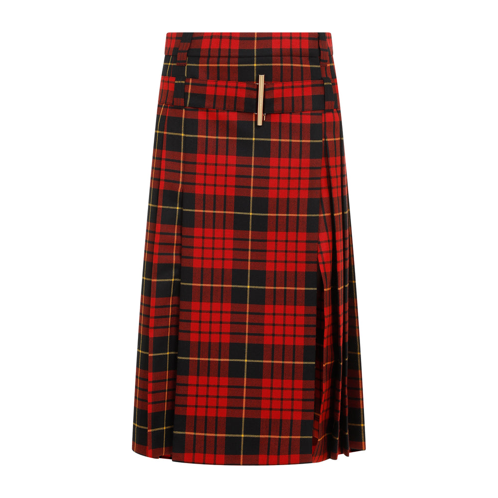 Red Tartan Wool Skirt-1