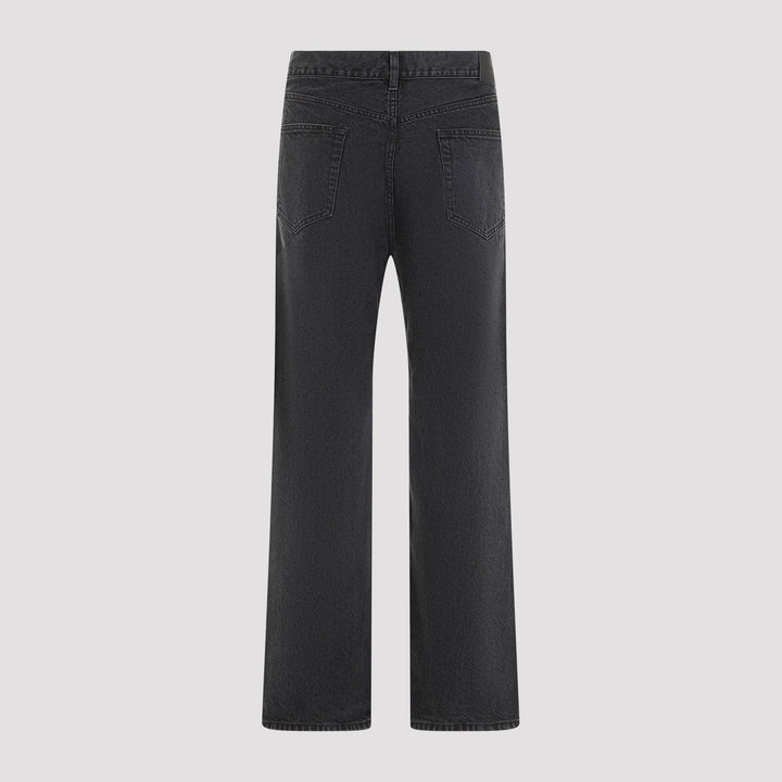 Used Paris Black Cotton Loose Straight Jeans-3