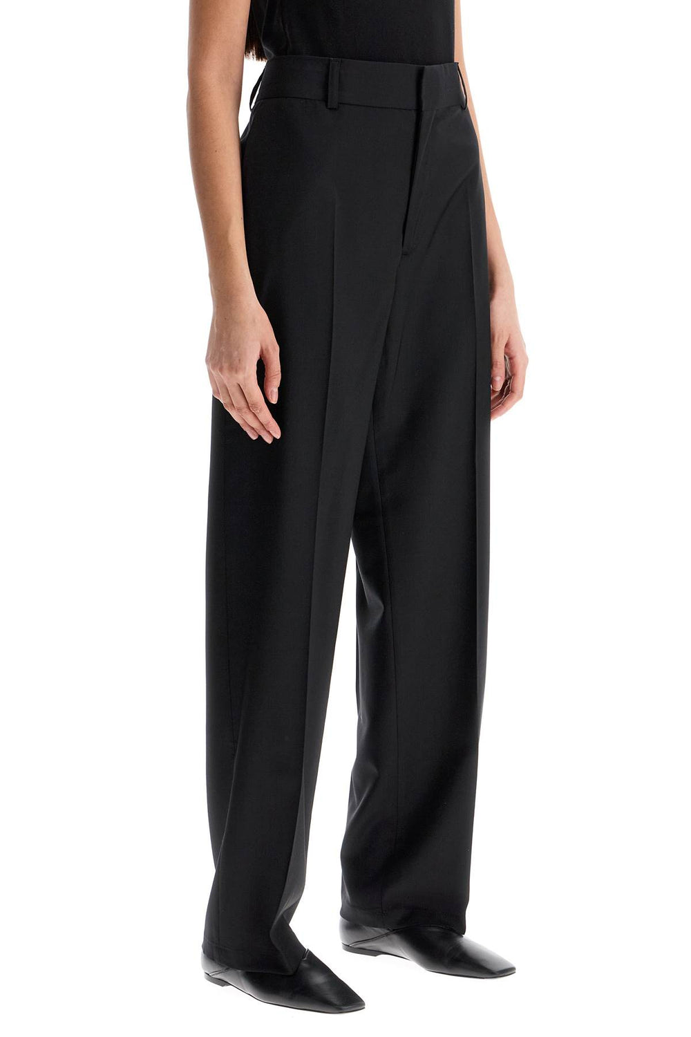 high-waisted black wool dress pants regular fit-1