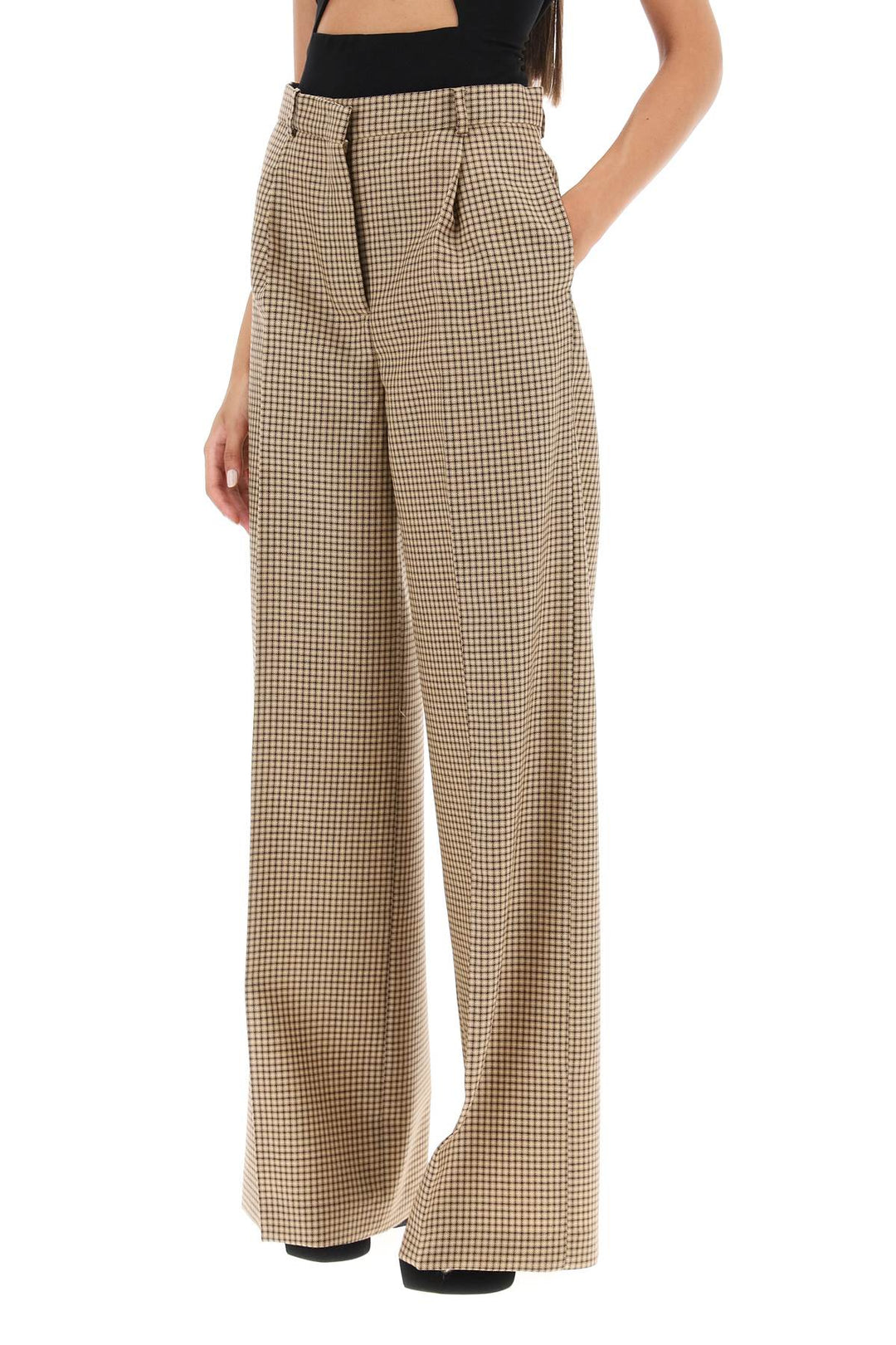 wide leg pants with check motif-3