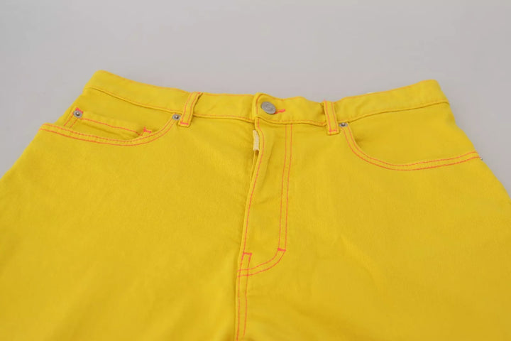 Yellow Cotton High Waist Baggy Women Hotpants Shorts