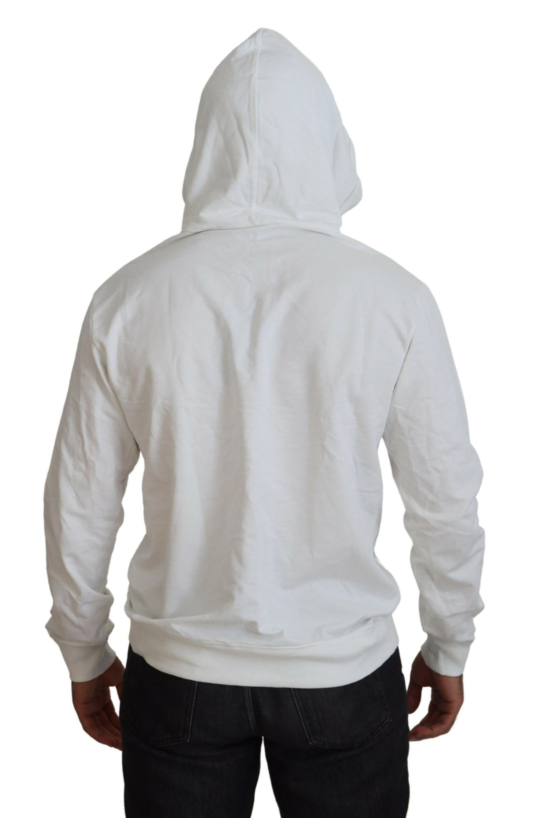 Elegant White Logo Hooded Sweatshirt