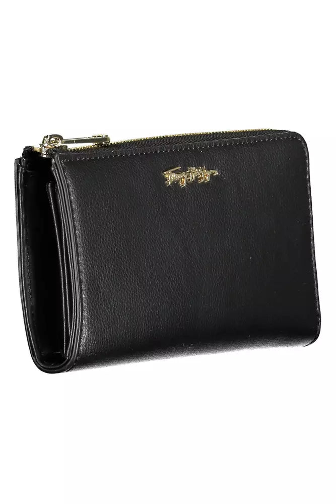 Elegant Black Polyethylene Wallet with Zip Closure