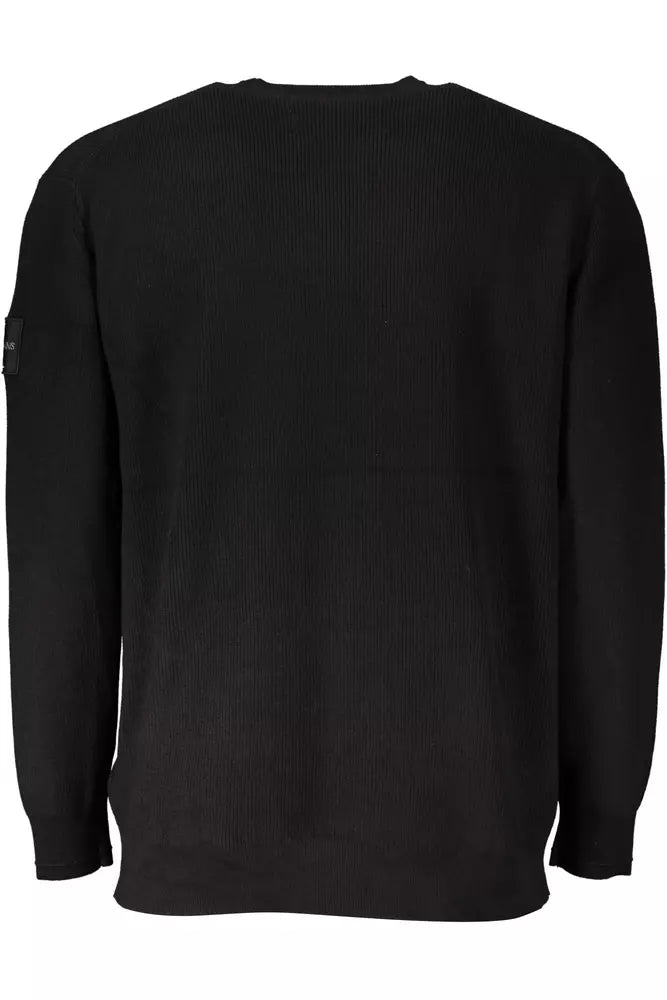 Elevated Black Cotton Sweater with Logo Detail