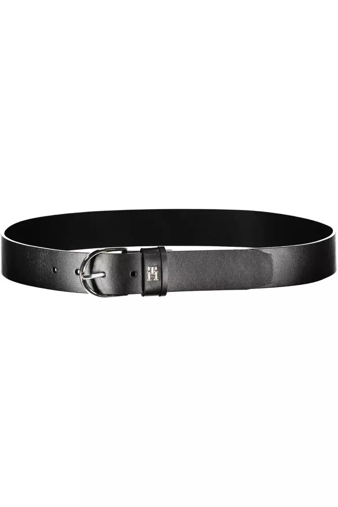 Elegant Black Leather Belt with Metal Buckle