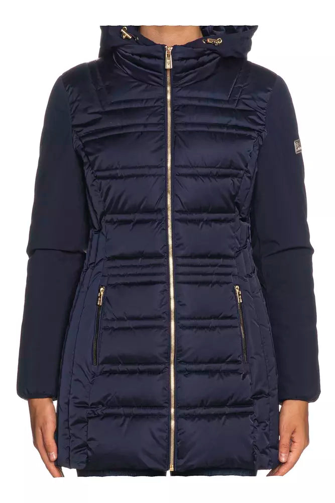 Chic Blue Technical Fabric Jacket with Hood