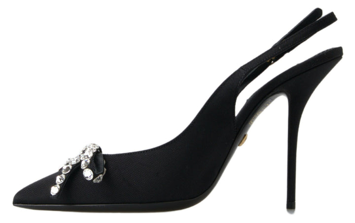 Embellished Black Slingback Heels Pumps