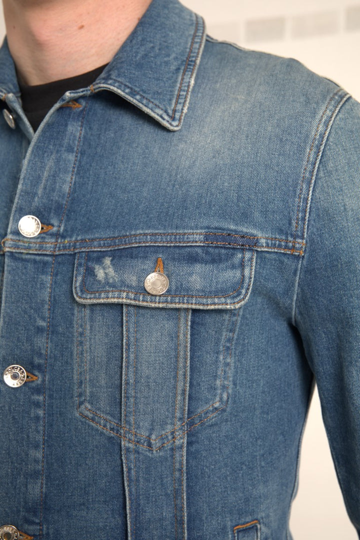 Elegant Blue Denim Stretch Jacket