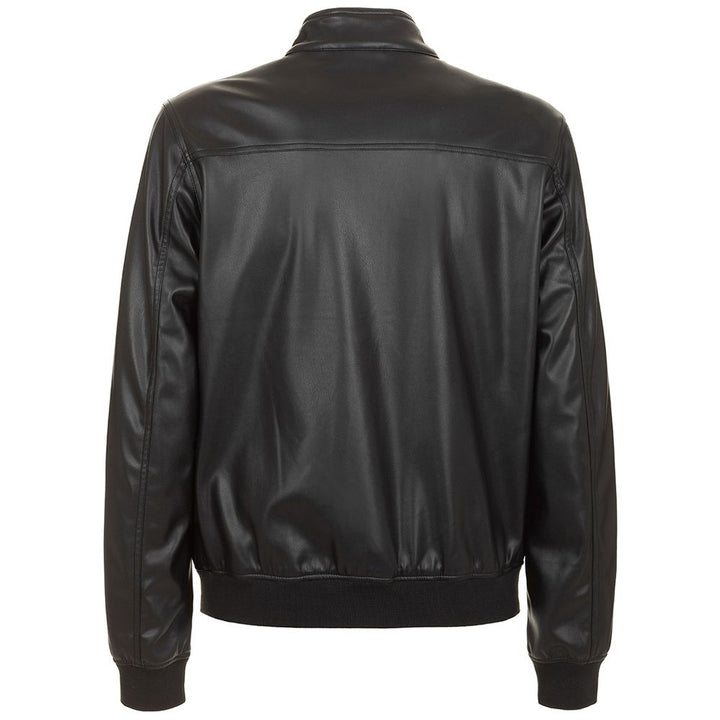 Eco-Leather Zip-Up Jacket with Buttoned Collar