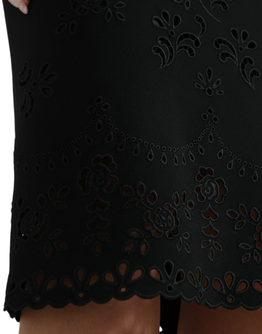 Black Floral Lace Bodycon Midi Dress