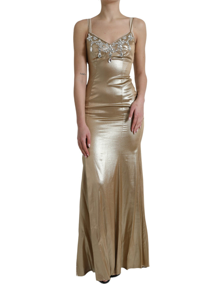 Elegant Metallic Gold Sheath Dress with Crystals