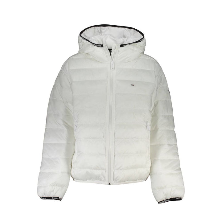 Elegant White Hooded Jacket with Contrast Details