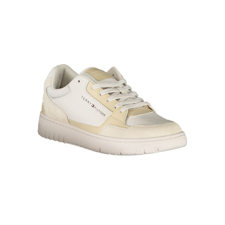 Beige Contrast Lace-Up Sports Sneakers