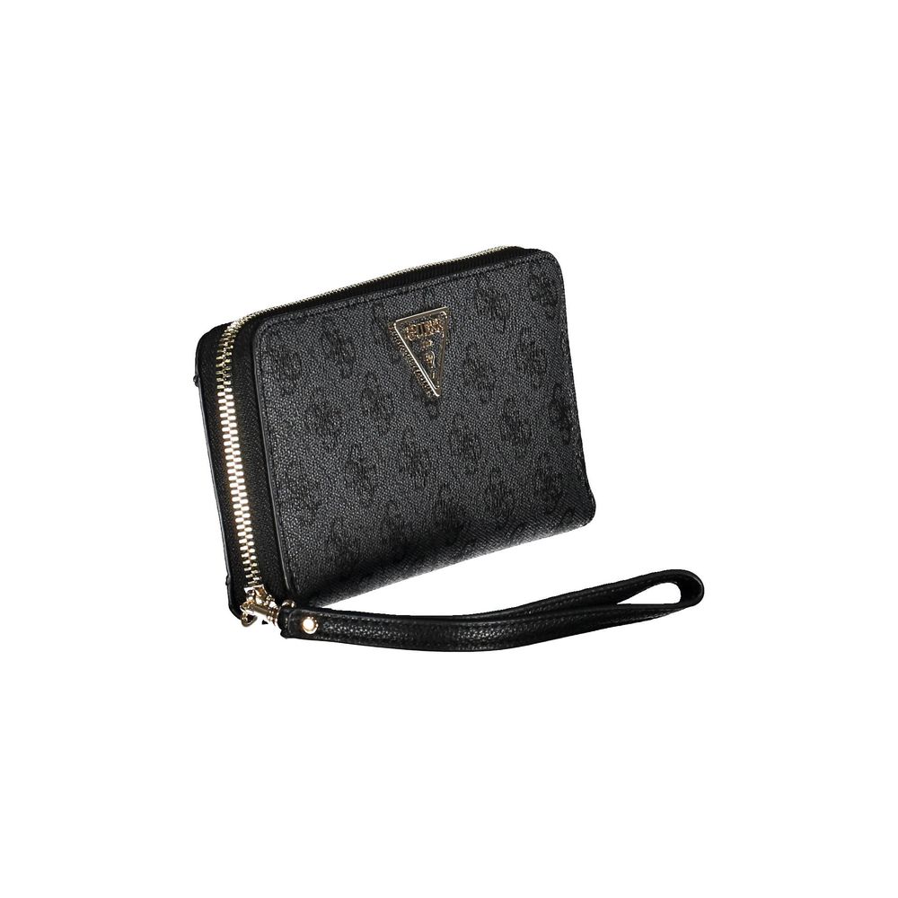 Chic Black Polyethylene Wallet with Logo Detail