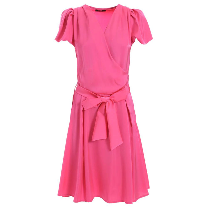 Chic Fuchsia Midi Dress with Belt Detail