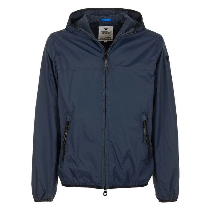 Sleek Blue Nylon Jacket - Zip Closure & Compact Design